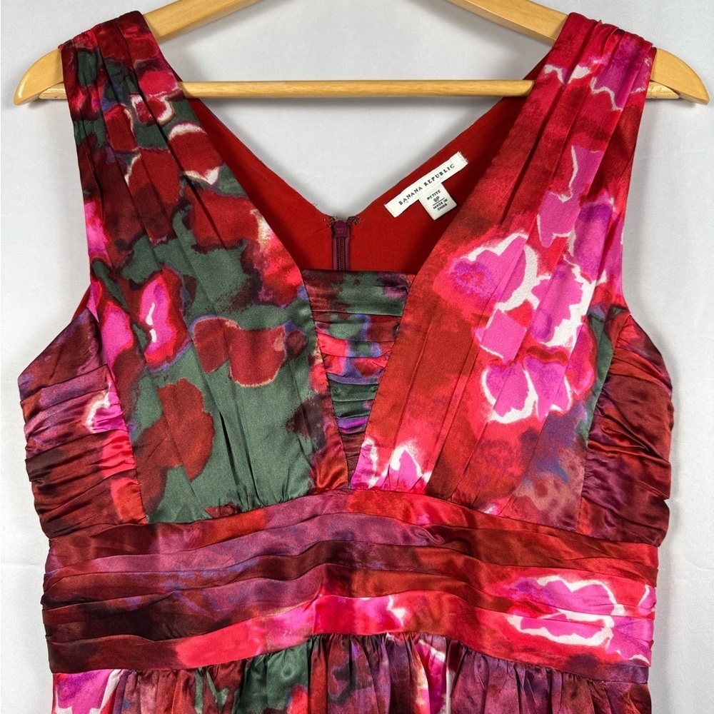 Banana Republic Silk Cocktail Dress Watercolor Wedding Guest Womens Size 8P Red - Picture 2 of 11